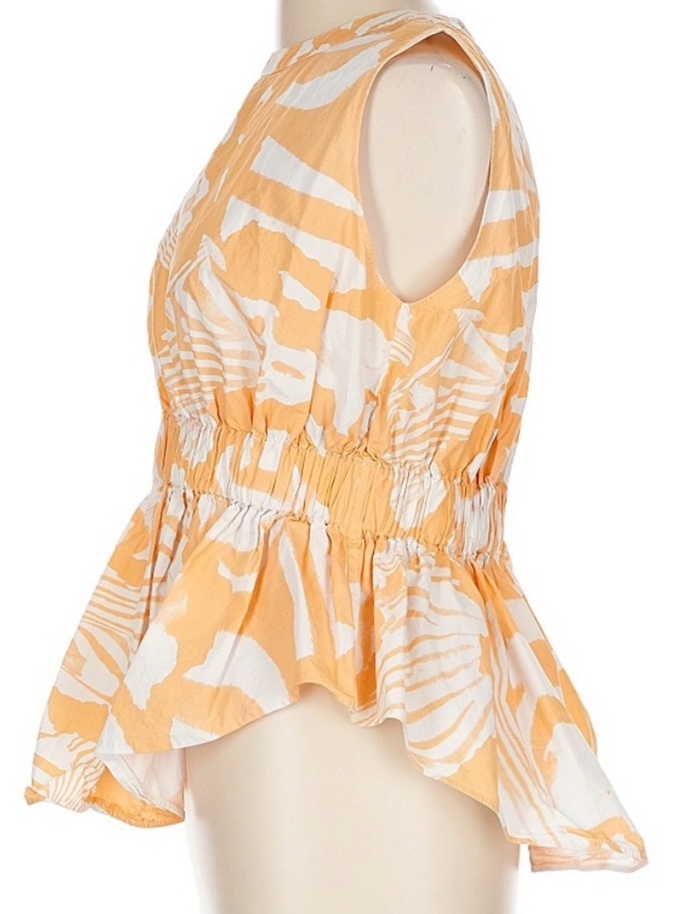 Rare Genny Sleeveless Cream & Yellow Printed Peplum Blouse, Made in Italy - Picture 4 of 7